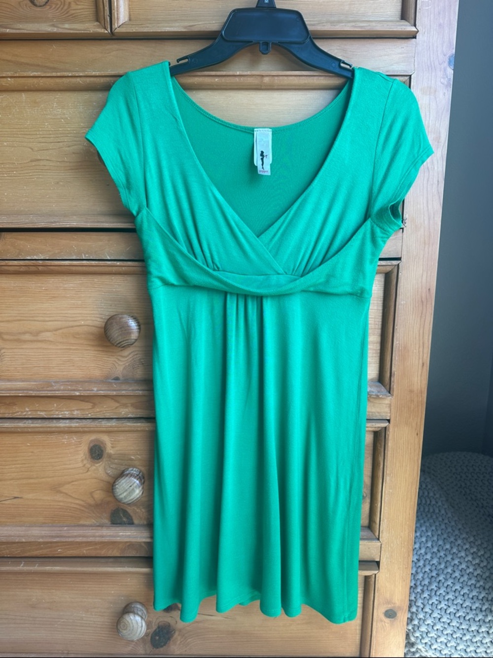 Green V-Neck Empire Waist Dress Large